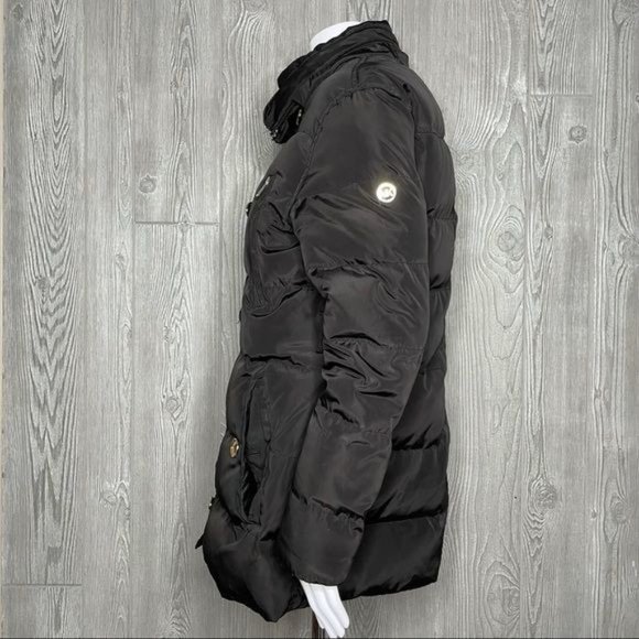 Michael Kors down feather long sleeve puffer jacket black gold buttons high coll - Picture 5 of 12